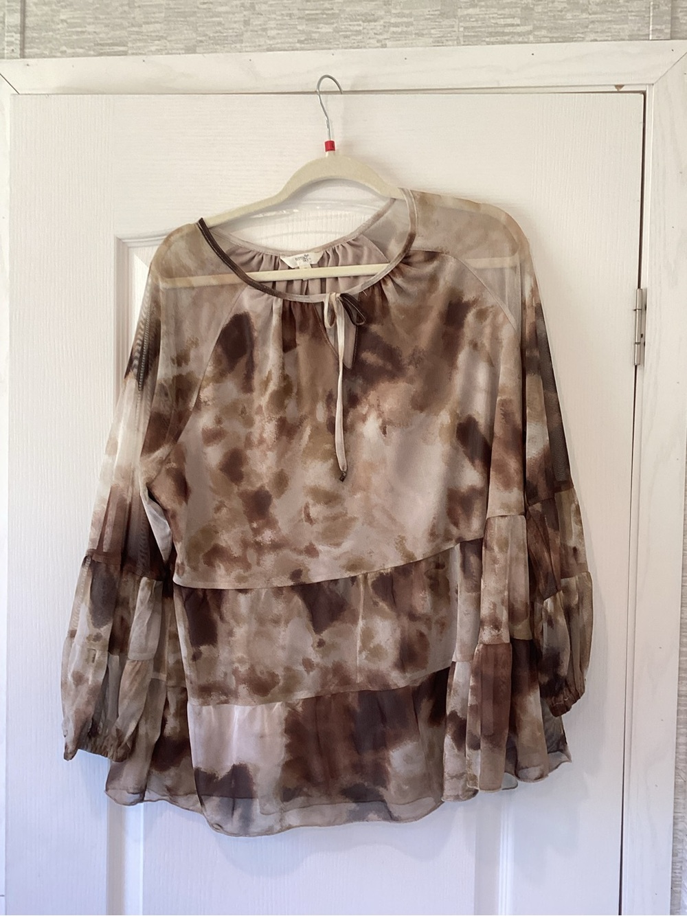 Terra & Sky Brown Tie-Dye Layered Peasant Blouse 18W BNWT